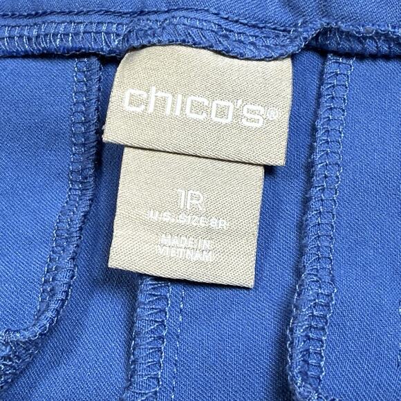 Chicos Stretch Blue Button Cuff Ankle Pants Sz 1R 8R Slimming Tummy Panel Casual - Picture 4 of 7